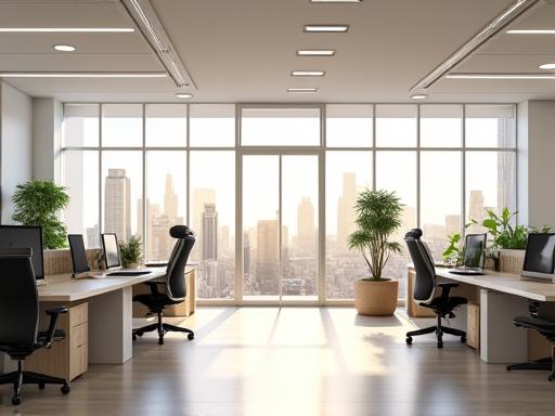 Interior of a bright, modern commercial office space.